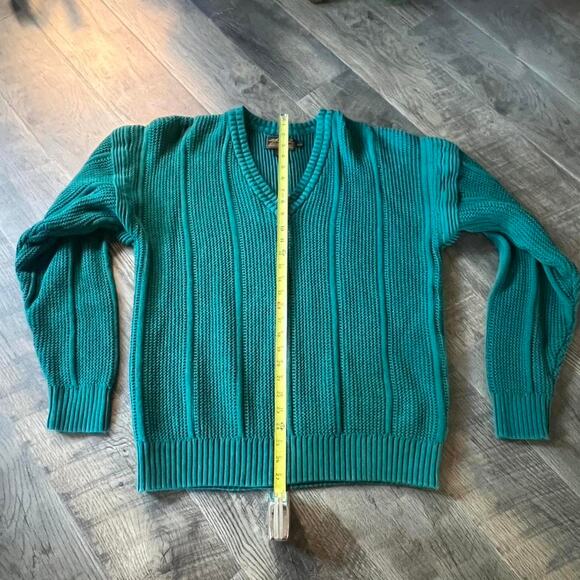 Vintage Eddie Bauer Ribbed Cotton Sweater • Teal V-Neck • XL • Outdoor - Picture 5 of 8
